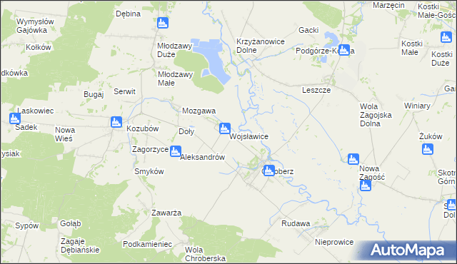 mapa Wojsławice gmina Złota, Wojsławice gmina Złota na mapie Targeo