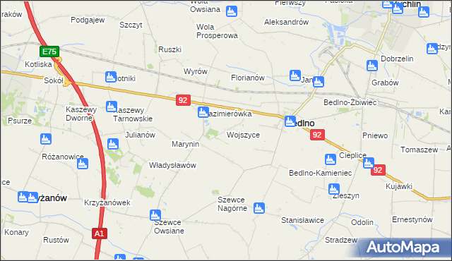 mapa Wojszyce gmina Bedlno, Wojszyce gmina Bedlno na mapie Targeo