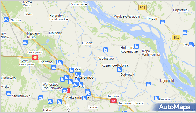 mapa Wójtostwo gmina Kozienice, Wójtostwo gmina Kozienice na mapie Targeo