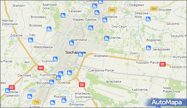 mapa Wojtówka gmina Sochaczew, Wojtówka gmina Sochaczew na mapie Targeo