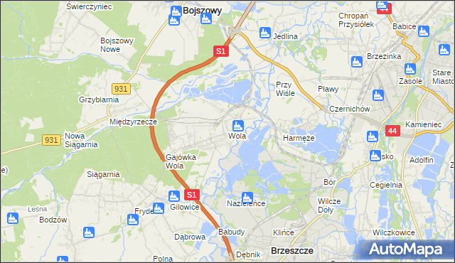 mapa Wola gmina Miedźna, Wola gmina Miedźna na mapie Targeo