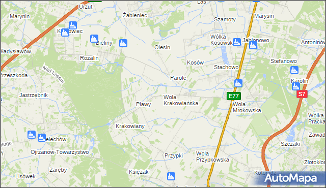 mapa Wola Krakowiańska, Wola Krakowiańska na mapie Targeo