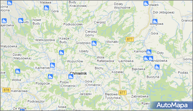 mapa Wola Rafałowska gmina Chmielnik, Wola Rafałowska gmina Chmielnik na mapie Targeo