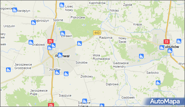 mapa Wola Rychwalska, Wola Rychwalska na mapie Targeo
