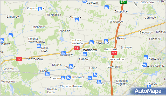 mapa Wolanów powiat radomski, Wolanów powiat radomski na mapie Targeo