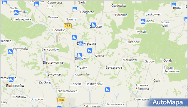 mapa Wolica gmina Działoszyce, Wolica gmina Działoszyce na mapie Targeo