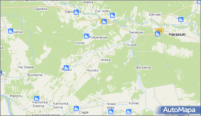 mapa Wólka gmina Harasiuki, Wólka gmina Harasiuki na mapie Targeo