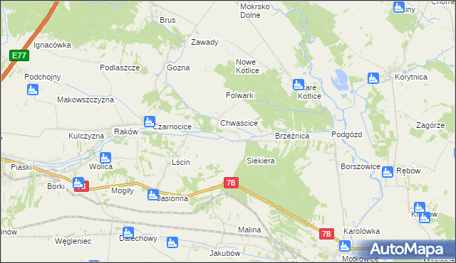 mapa Wólka gmina Jędrzejów, Wólka gmina Jędrzejów na mapie Targeo