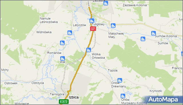 mapa Wólka Orłowska gmina Izbica, Wólka Orłowska gmina Izbica na mapie Targeo