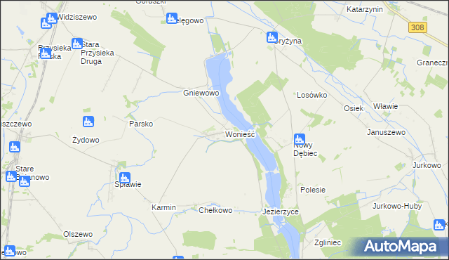 mapa Wonieść gmina Śmigiel, Wonieść gmina Śmigiel na mapie Targeo