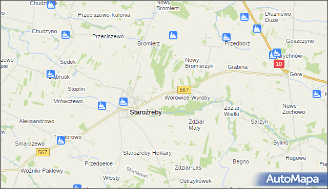 mapa Worowice-Wyroby, Worowice-Wyroby na mapie Targeo