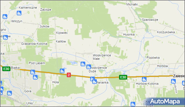 mapa Woskrzenice Małe, Woskrzenice Małe na mapie Targeo