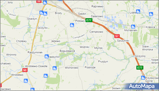 mapa Woźniki gmina Płońsk, Woźniki gmina Płońsk na mapie Targeo