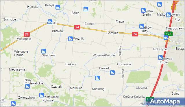 mapa Woźniki-Kolonia, Woźniki-Kolonia na mapie Targeo