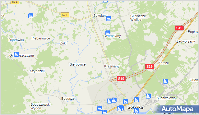 mapa Wroczyńszczyzna gmina Sokółka, Wroczyńszczyzna gmina Sokółka na mapie Targeo