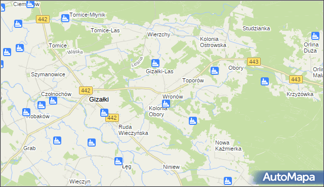 mapa Wronów gmina Gizałki, Wronów gmina Gizałki na mapie Targeo