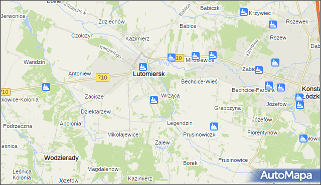 mapa Wrząca gmina Lutomiersk, Wrząca gmina Lutomiersk na mapie Targeo