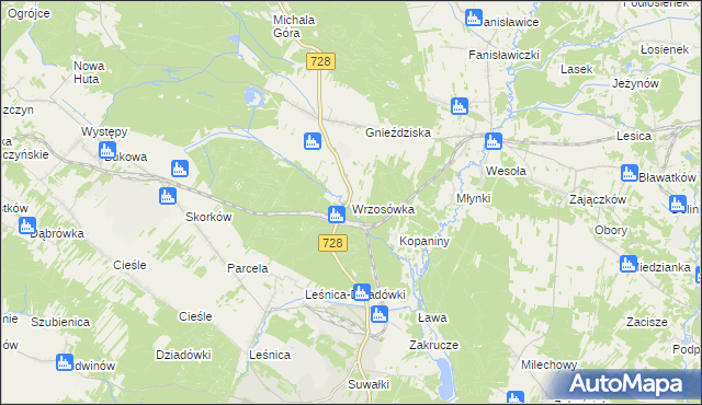 mapa Wrzosówka gmina Małogoszcz, Wrzosówka gmina Małogoszcz na mapie Targeo