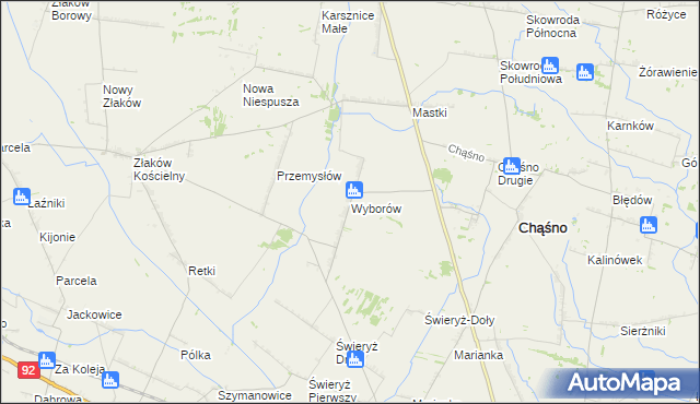mapa Wyborów gmina Chąśno, Wyborów gmina Chąśno na mapie Targeo