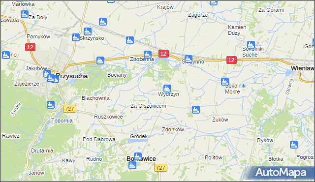 mapa Wydrzyn gmina Wieniawa, Wydrzyn gmina Wieniawa na mapie Targeo