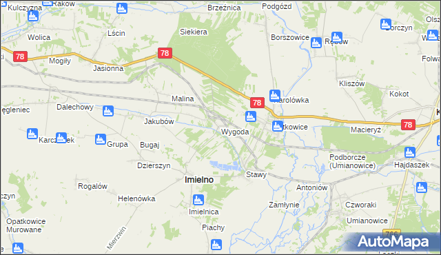 mapa Wygoda gmina Imielno, Wygoda gmina Imielno na mapie Targeo