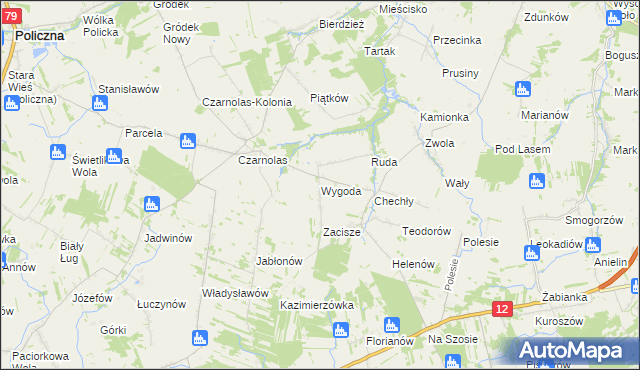 mapa Wygoda gmina Policzna, Wygoda gmina Policzna na mapie Targeo