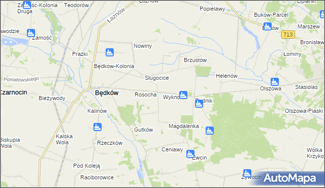 mapa Wykno gmina Będków, Wykno gmina Będków na mapie Targeo