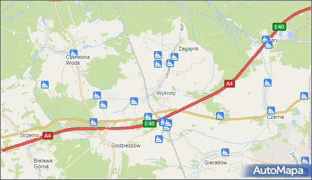 mapa Wykroty gmina Nowogrodziec, Wykroty gmina Nowogrodziec na mapie Targeo