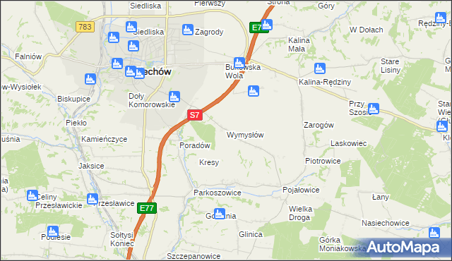 mapa Wymysłów gmina Miechów, Wymysłów gmina Miechów na mapie Targeo