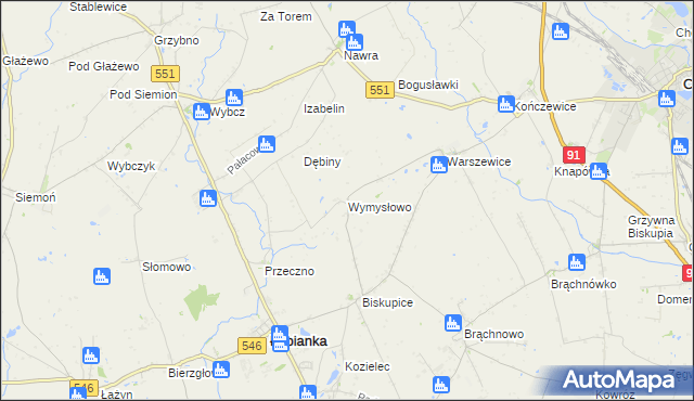 mapa Wymysłowo gmina Łubianka, Wymysłowo gmina Łubianka na mapie Targeo