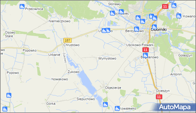 mapa Wymysłowo gmina Oborniki, Wymysłowo gmina Oborniki na mapie Targeo