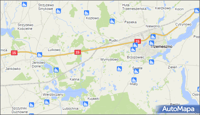 mapa Wymysłowo gmina Trzemeszno, Wymysłowo gmina Trzemeszno na mapie Targeo