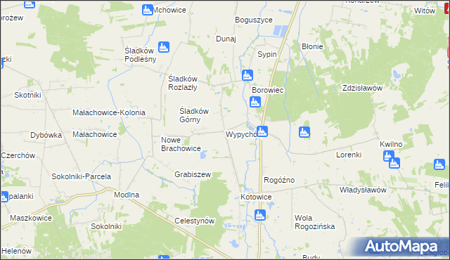 mapa Wypychów gmina Zgierz, Wypychów gmina Zgierz na mapie Targeo