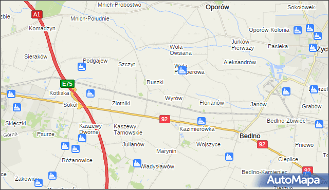 mapa Wyrów gmina Bedlno, Wyrów gmina Bedlno na mapie Targeo