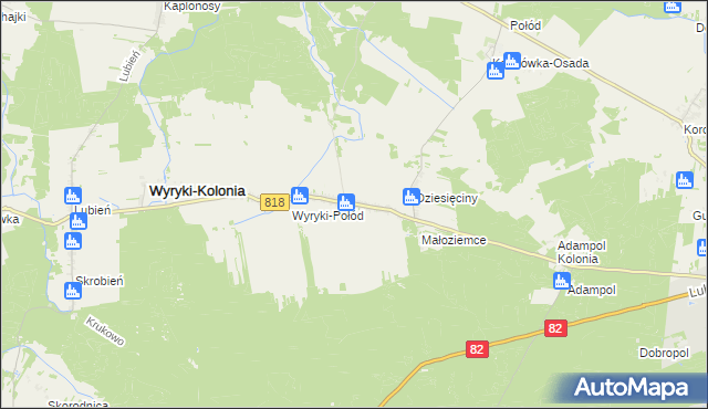mapa Wyryki-Adampol, Wyryki-Adampol na mapie Targeo
