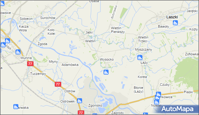 mapa Wysocko gmina Laszki, Wysocko gmina Laszki na mapie Targeo
