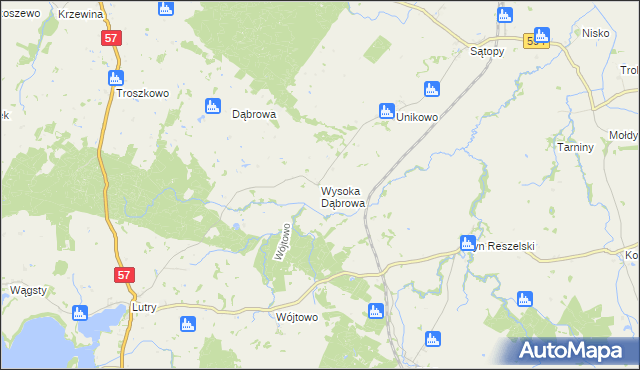 mapa Wysoka Dąbrowa, Wysoka Dąbrowa na mapie Targeo