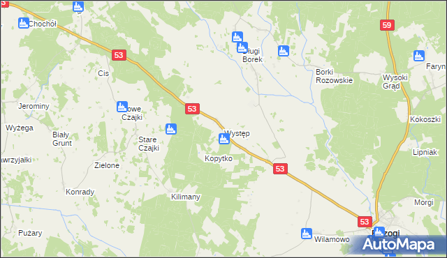 mapa Występ gmina Rozogi, Występ gmina Rozogi na mapie Targeo