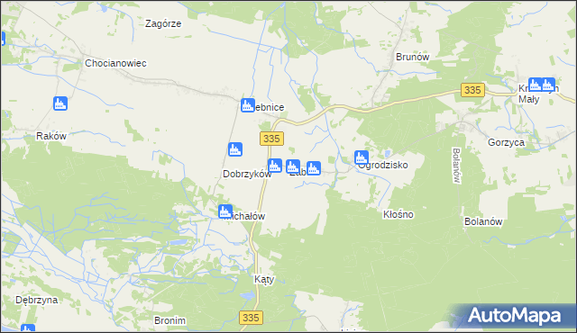 mapa Żabice gmina Chocianów, Żabice gmina Chocianów na mapie Targeo