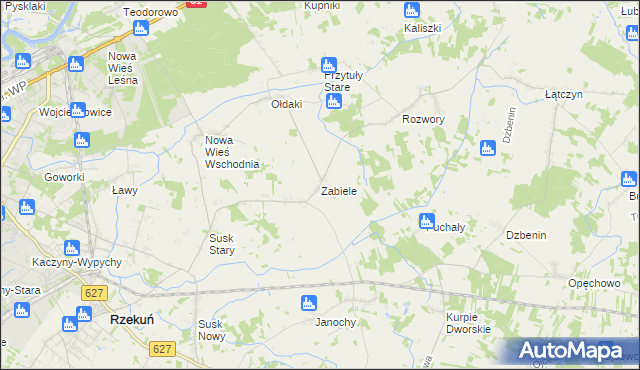 mapa Zabiele gmina Rzekuń, Zabiele gmina Rzekuń na mapie Targeo