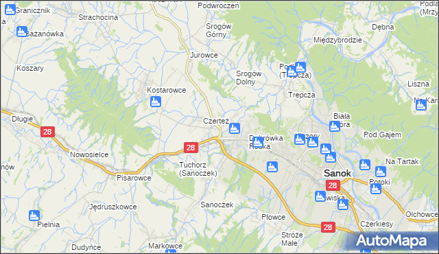 mapa Zabłotce gmina Sanok, Zabłotce gmina Sanok na mapie Targeo
