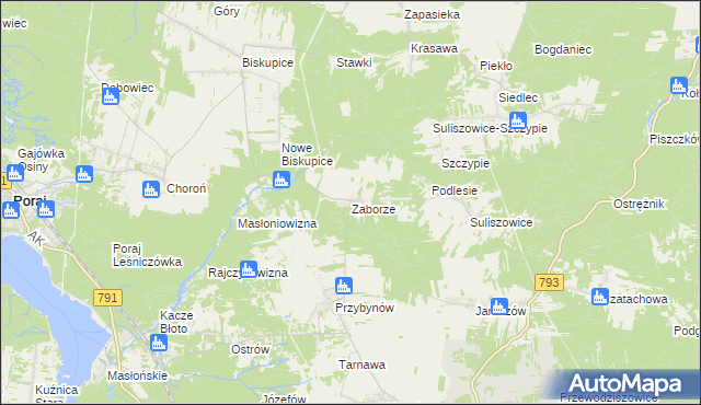 mapa Zaborze gmina Żarki, Zaborze gmina Żarki na mapie Targeo