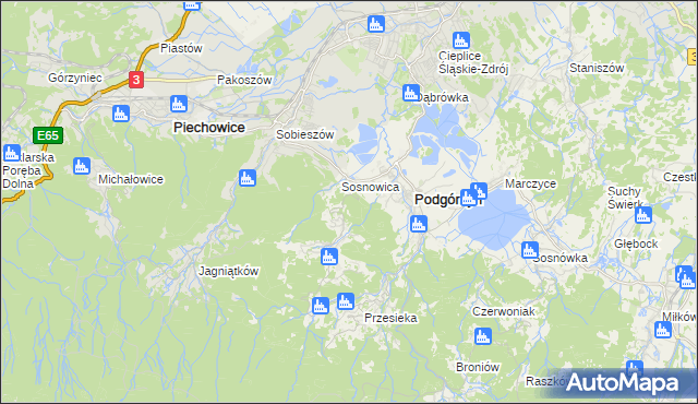 mapa Zachełmie gmina Podgórzyn, Zachełmie gmina Podgórzyn na mapie Targeo