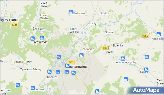 mapa Zadobrze gmina Ciechanowiec, Zadobrze gmina Ciechanowiec na mapie Targeo