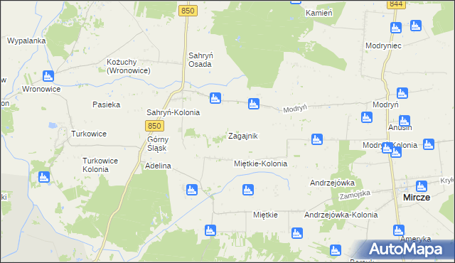 mapa Zagajnik gmina Werbkowice, Zagajnik gmina Werbkowice na mapie Targeo