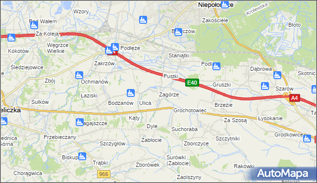 mapa Zagórze gmina Niepołomice, Zagórze gmina Niepołomice na mapie Targeo