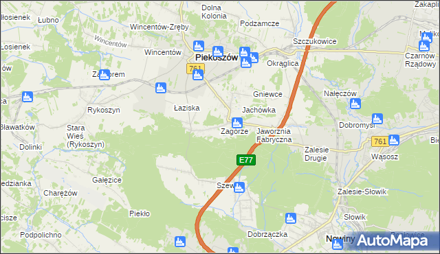 mapa Zagórze gmina Piekoszów, Zagórze gmina Piekoszów na mapie Targeo
