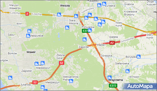 mapa Zagórze gmina Wiązowna, Zagórze gmina Wiązowna na mapie Targeo