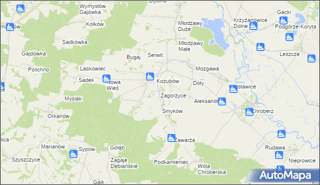 mapa Zagorzyce gmina Pińczów, Zagorzyce gmina Pińczów na mapie Targeo