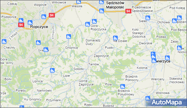 mapa Zagorzyce gmina Sędziszów Małopolski, Zagorzyce gmina Sędziszów Małopolski na mapie Targeo